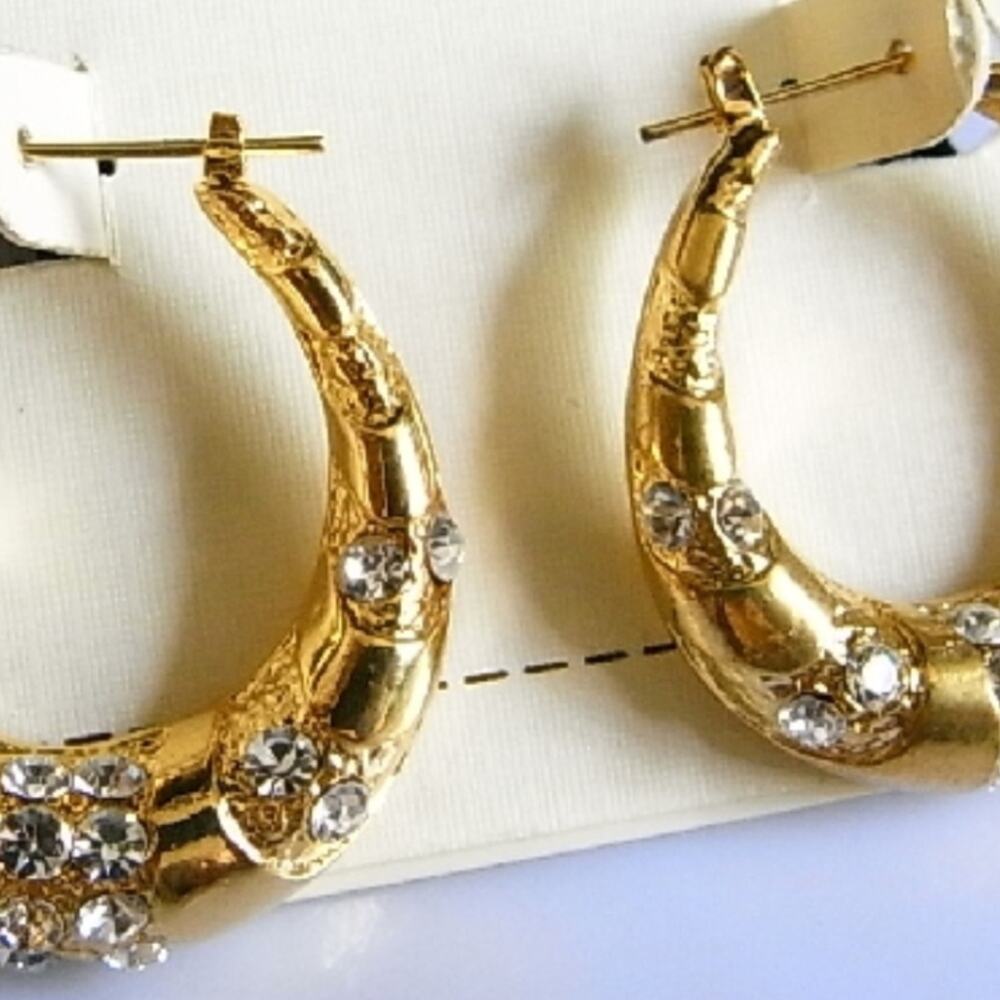 large golden gem hoop round crystal earring